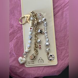 Croissant Popcorn Cake Accented Charm Pearl Gold Trendy Bagcharm Keychain